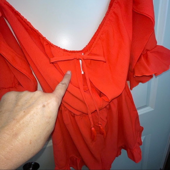 Salt & Jade Orange Off the Shoulder Long Sleeve Romper Cover Up L - Picture 11 of 15
